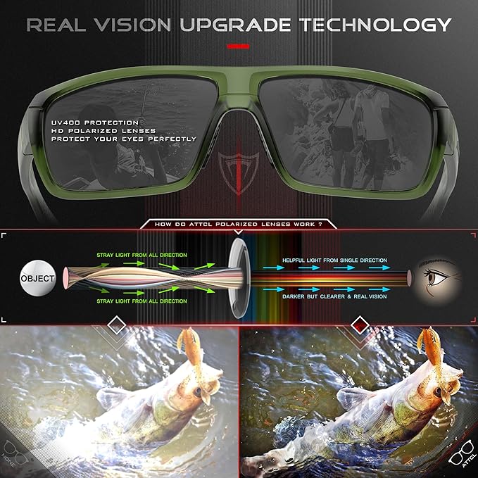 ATTCL Polarized Wrap Fishing Sunglasses Men - Driving Sports Glasses UV Protection