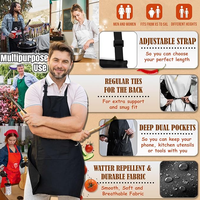 lepni.me Chefs Aprons | Cooking Baking Grilling for Home Restaurant | Premium Kitchen Aprons with Double Pocket for Men Women