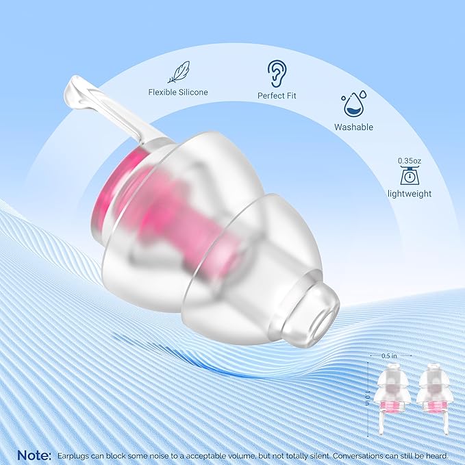 Kids Earplugs – Ear Pressure Relief & Prevent Ear-Pain Airplane Travel Protection for Adults Children 6+ with Small Ear-canals, Reusable Noise Sensitivity Ear Plugs, 25 dB
