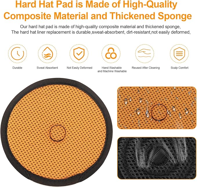 Hard Hat Top Pad Liner Replacement, Hard Hat Padding fit for Most Construction and Work Helmets, Cooling Inserts Reusable Washable Top Pad Suspension Cushion Replacement Accessorie - Orange 8 Pack