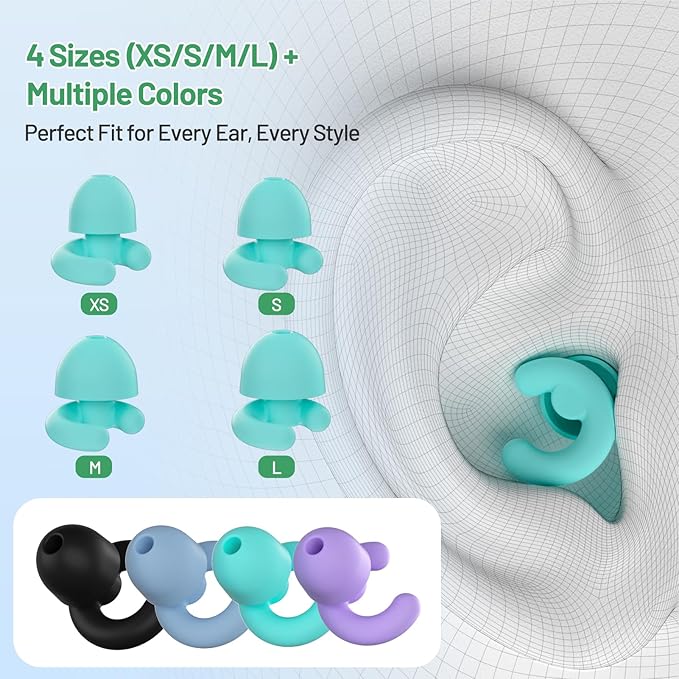 Ultra-Soft Noise Cancelling Ear Plugs, Reusable Silicone for Sleep Concerts Travel Office,33dB (NRR),Ergonomic Integrated Design Fit for Small Ear Canals Noise Sensitivity (Green, 4 Pairs)