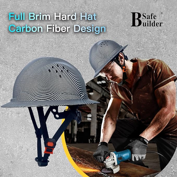 SBD-G1C Construction Full Brim Safety Helmet HDPE Hard Hat Vented Hardhats Sunshade Carbon Fiber Pattern Industrial Work Certified ANSI/ISEA Z89.1