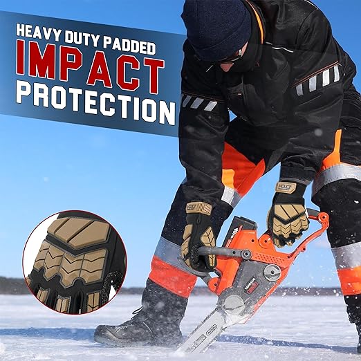 HANDLANDY Insulated Winter Water Resistant Work Gloves for Men, 3M Thinsulate Heavy Duty Impact Glove for Cold Weather (Tan, Extra-Large)