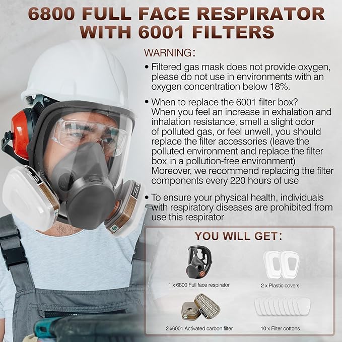 Respirator Mask with Filters - Reusable Gas Mask Against Organic Vapor Formaldehyde for Chemicals Spray Paint