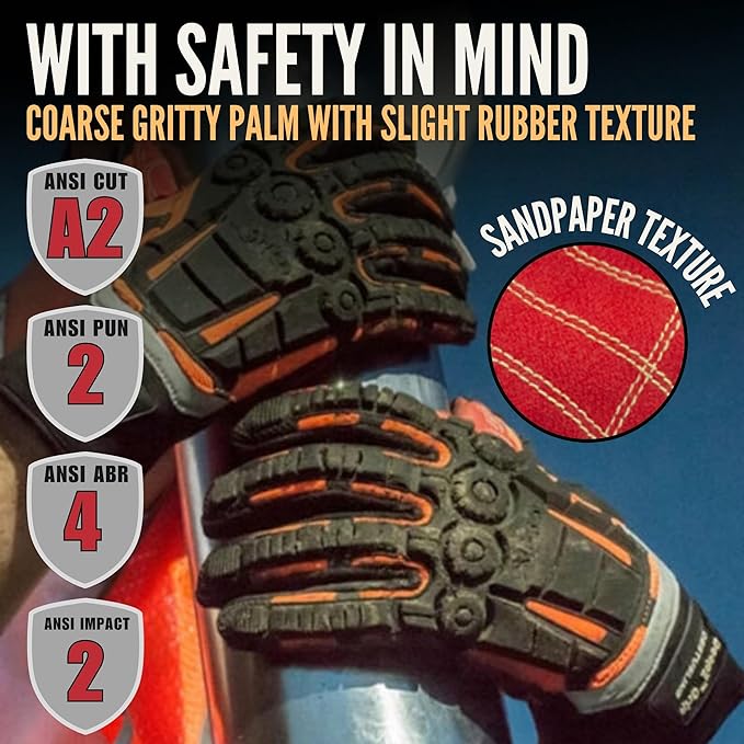 Cestus 3075, Coarse Palm Heavy Duty Work Gloves, ANSI A2 Cut Resistant Impact Gloves for Extrication Construction Demolition