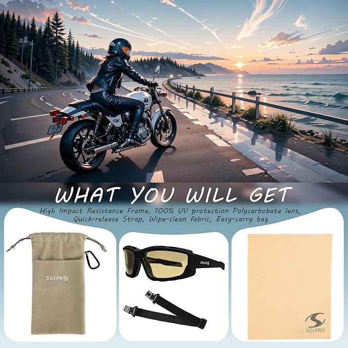 Anti-Fog Safety Motorcycle Riding Sunglasses Foam padded Goggle, Dustproof, Windproof, Hunting, Hiking, Golfing