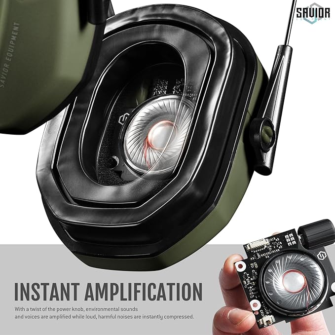 Savior Equipment Apollo Electronic Earmuffs For Shooting w/Gel Ear Pads, 24dB NRR, Noise Cancelling Ear Protection Headset