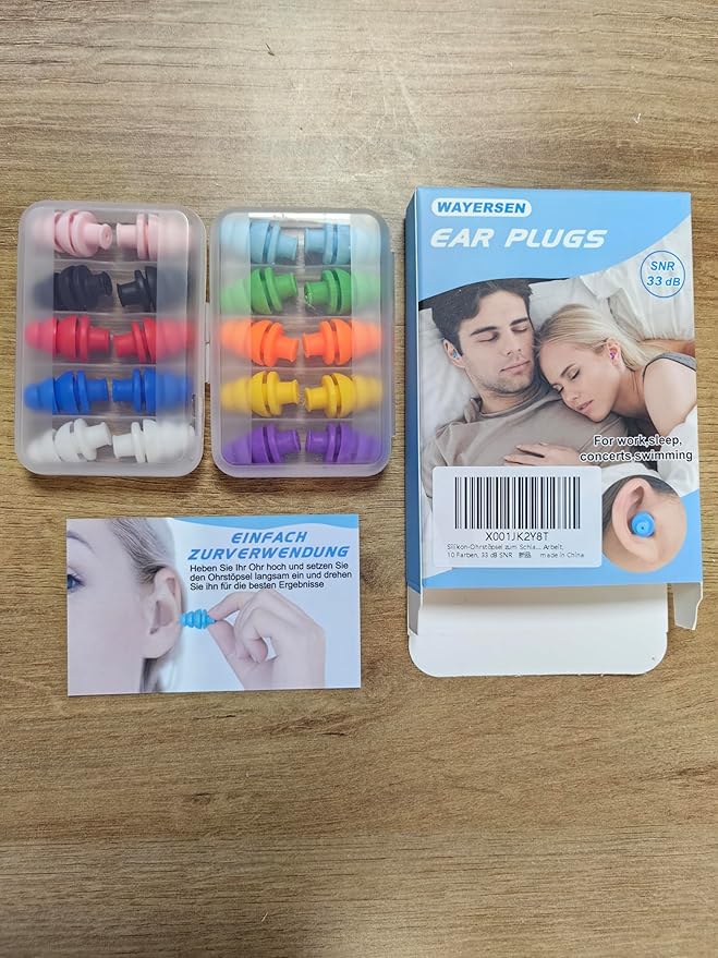 Ear Plugs for Sleeping Noise Cancelling, 10 Pairs Reusable Earplugs for Sleeping, Concert, Snoring, Travel, Work, 10 Colors, 33dB SNR