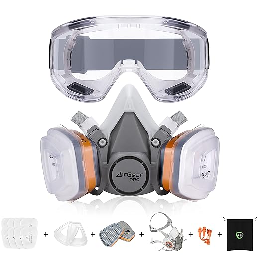 AirGearPro G-500 Reusable Respirator Mask with A1P2 Filters | Anti-Gas, Anti-Dust | Gas Mask Ideal for Painting, Woodworking, Construction, Sanding, Spraying, Chemicals, DIY etc