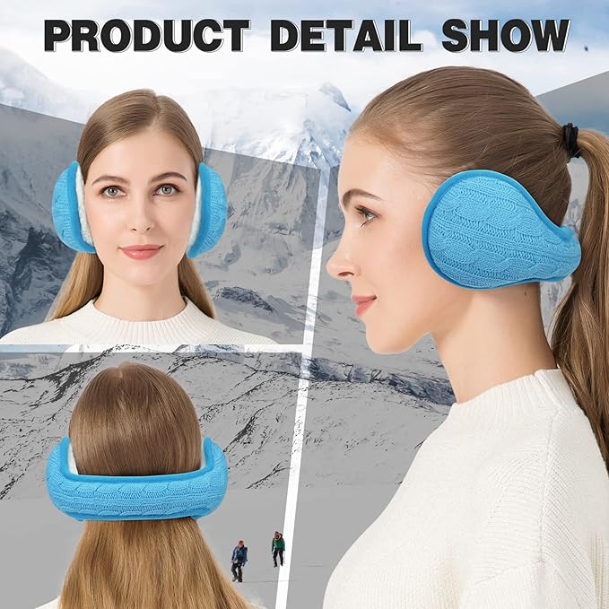 Venswell Knit Ear Muffs for Winter Women Men Soft Earmuffs Cold Weather Fleece Ear Warmers Cover Foldable & Adjustable