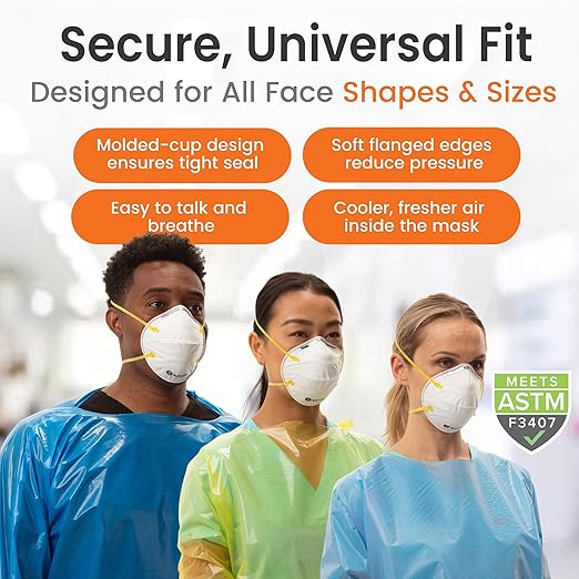 Shawmut Protex™ N95 Mask, Made in the USA NIOSH Approved, Particulate Respirators, Protective Face Mask for Dust, Construction, Medical, 12 Pack of 20 (Approval Number TC-84A-9295 / Model SR9520)