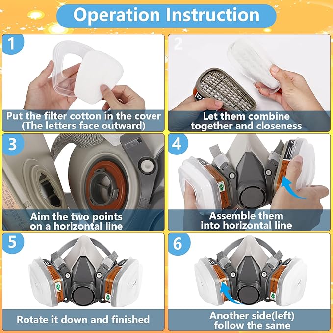 5 Pairs 6001 Filter for Respirator Mask, Dust Gas Organic Vapor Activated Carbon 6001 Cartridges Filters Compatible with 6200, 6502, 6800, 7502 Respirator
