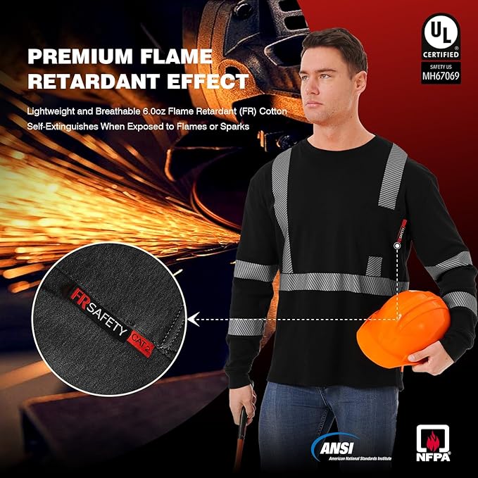 SKSAFETY FR Shirts for Men Long Sleeve, Welding Shirt 6oz Lightweight High Vis Fire Resistant Flame Retardant Shirt CAT2