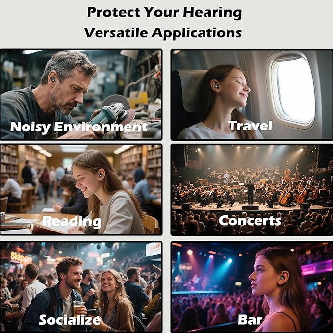 Noise Cancelling Ear Plugs for Sleeping, Reusable 45db Ear Plugs for Noise Reduction, Hearing Protection Earbuds with 8 Ear Tips, Washable Silicone Earplugs for Concert, Travel and Work
