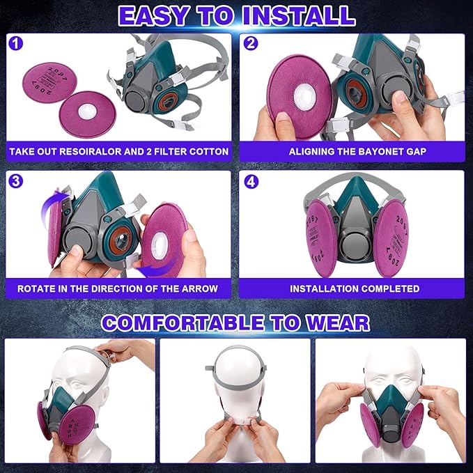 Reusable Respirator Mask with Activated carbon filter cottons for Gas, Organic Vapors