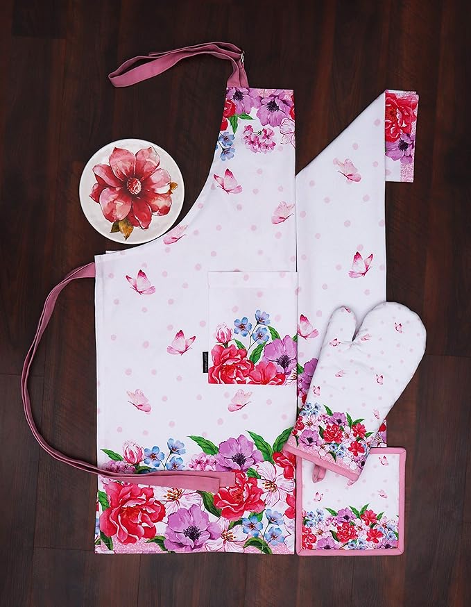 AMOUR INFINI Pot Holders Heat Resistant Cotton Set of 2 Nonslip 8"x8" Inch Hot Pads for Kitchen, BBQ, Baking & Cooking with Hanging Loops (Spring Floral)