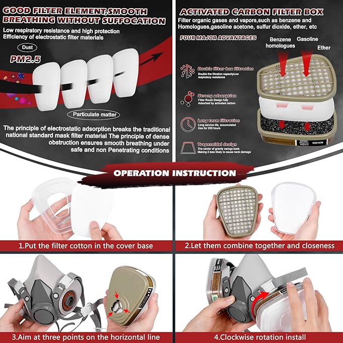 Respirator Mask with Filters - Reusable Gas Mask Against Organic Vapor Formaldehyde for Chemicals Spray Paint