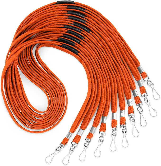 MIFFLIN-USA Flat Breakaway Safety Lanyard for ID Badges (Orange, 36 Inch, 100 Pack), Soft Woven Neck Line