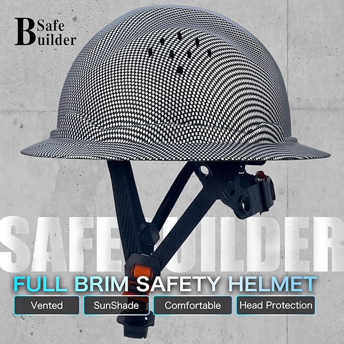 SBD-G1C Construction Full Brim Safety Helmet HDPE Hard Hat Vented Hardhats Sunshade Carbon Fiber Pattern Industrial Work Certified ANSI/ISEA Z89.1