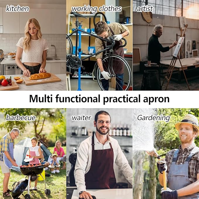Adjustable Canvas Apron with 3 Pockets for Men Women,Cross Back Work Apron,Durable Kitchen Apron for Cooking,Grilling,Basrista,Crafting