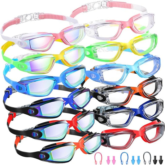 Xuhal 12 Pack Swim Goggles for Adult Anti Fog Swimming Glasses Leak Proof Swim with 12 Waterproof Nose Clips