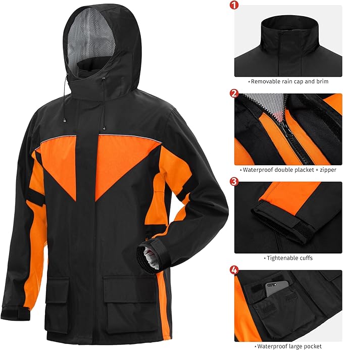 iCreek Motorcycle Rain Suit for Men and Women Waterproof Anti-storm Raincoat High Visibility Rain Gear