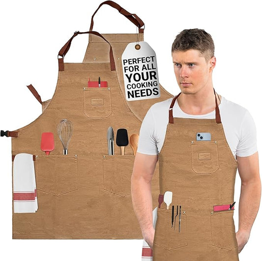 Chef Sac Chef Apron | Cotton Canvas Kitchen Apron | Aprons for Men | Aprons for Women with Pockets | Professional Chef Aprons