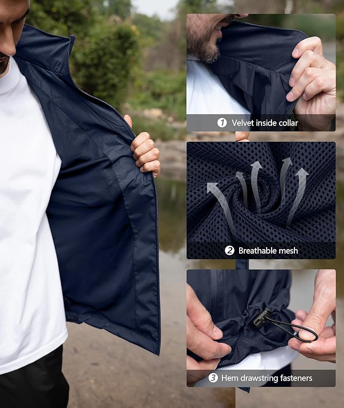 SWISSWELL Men's Waterproof Golf Rain Suit Rain Gear Jacket and Pant Outdoor Lightweight Hooded Raincoat