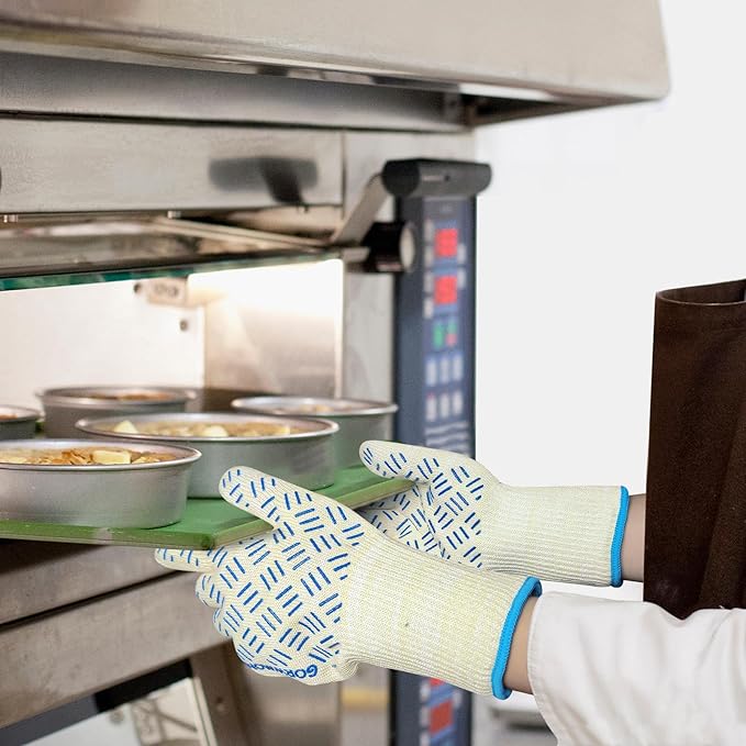 Heat Resistant Oven Gloves with Fingers, 932°F Extreme Heat Proof BBQ Mitts - Non-Slip Dots for Grilling, Baking, Cooking & Commercial Use