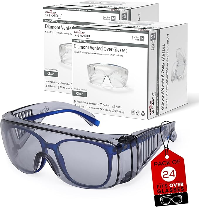 BISON LIFE Diamont Vented Over Glasses Safety Glasses | Meets ANSI Z87.1, Impact Resistant Polycarbonate Lens