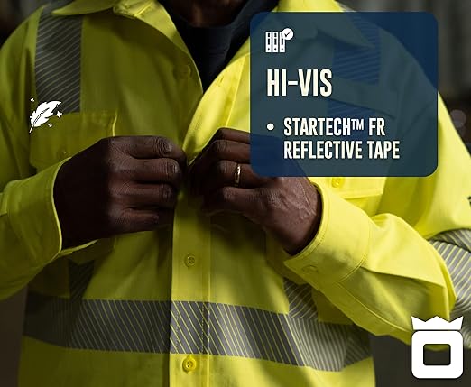 Oberon FR Arc Rated Hi Vis Button-Up Safety Shirt For Men - Flame Resistant & Reflective - 10 Cal - Class 3 - Hi Vis Yellow