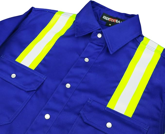 BOCOMAL FR Shirts High Visibility/Hi Vis Flame Resistant/Fire Retardant Shirt 7.5oz Men's Reflective Shirts