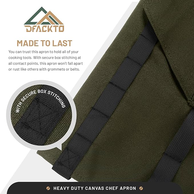 Canvas Chef Apron – Cross Back Straps Mens Apron for Butcher, Bartender, Grilling, BBQ, Kitchen, Workshop & Artist