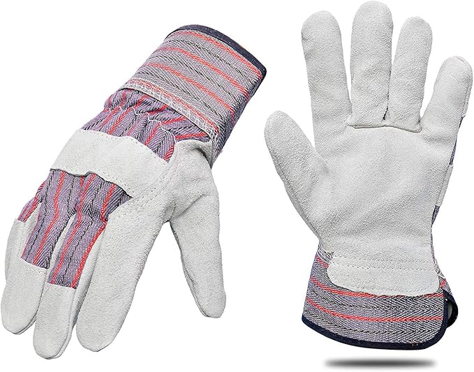 5 Pair Pack Leather Palm Work Gloves Cowhide Leather Suede Finish A Grade Premium
