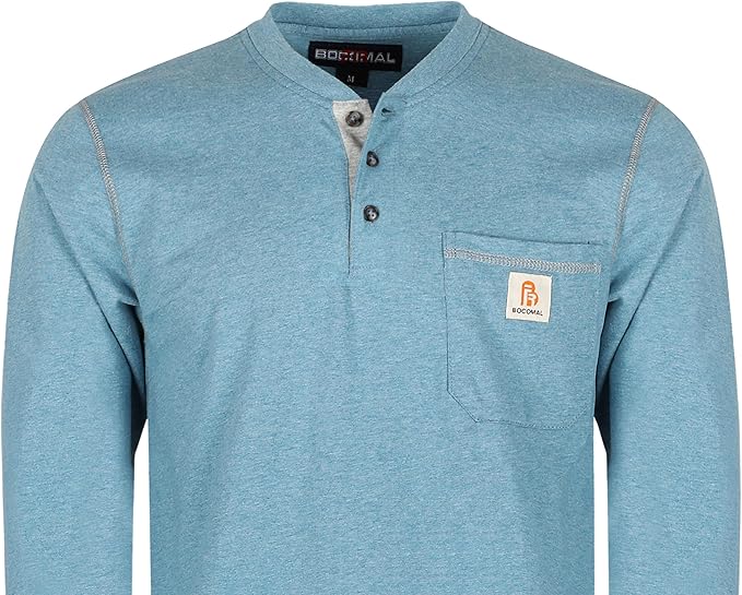 BOCOMAL FR Shirts for Men 5.5oz Lightweight Long Sleeve Work Henley Fire Resistant Shirt CAT2