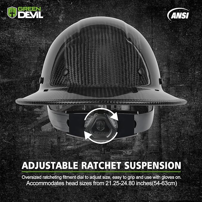 GREEN DEVIL Carbon Fiber Full Brim Hard Hat OSHA & ANSI Rated Hardhat for Men with Brim Guard