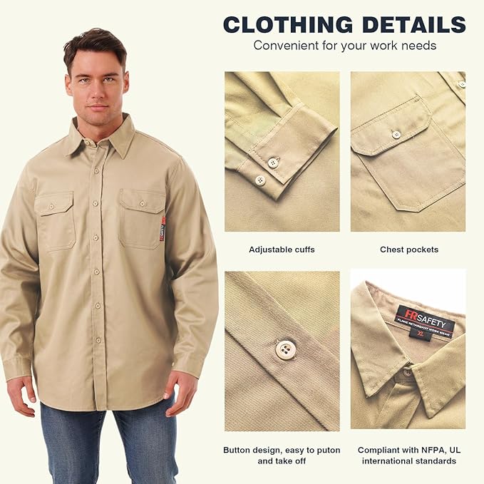 SKSAFETY 7oz FR Shirts for Men, Welding Shirt Hi Vis Flame Resistant 100% Cotton Fire Retardant Longsleeve Shirt CAT2/NFPA