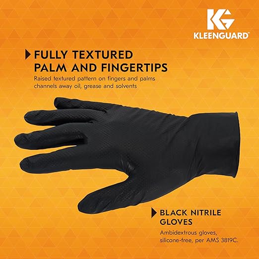 Kleenguard™ Kraken Grip Fully Textured Black Nitrile Gloves (49278), Extra-Large (XL), Powder-Free, 6 Mil, Ambidextrous, Thin Mil, 90 Gloves/Box, 10 Boxes/Case