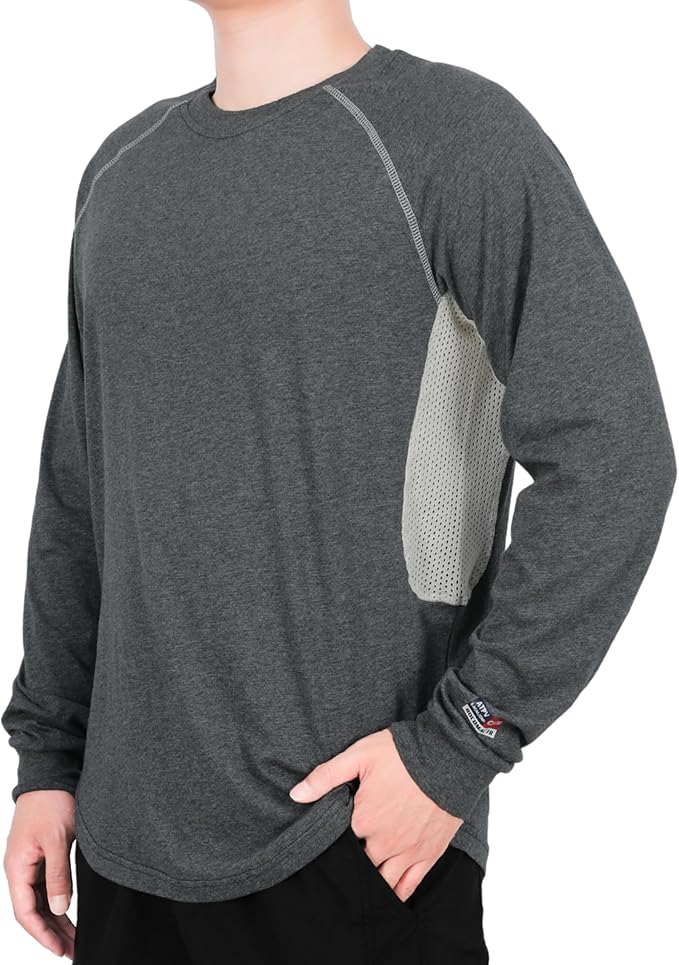 BOCOMAL FR Shirts for Summer Vented Mesh Loose Fit 4oz EX Lightweight Flame Resistant Base Layer CAT1 Crew Shirt