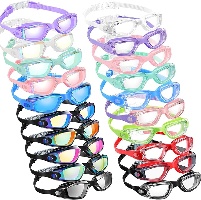 Xuhal 20 Pack Swimming Goggles Bulk Adult Anti Fog UV Protection No Leaking Wide View Goggles for Women Men Youth Multicolor