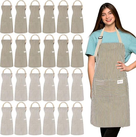 Janmercy 24 Pcs Aprons for Women Men with 2 Pockets Linen Cooking Kitchen Apron Adjustable Bib Chef Apron Bulk Aprons Unisex