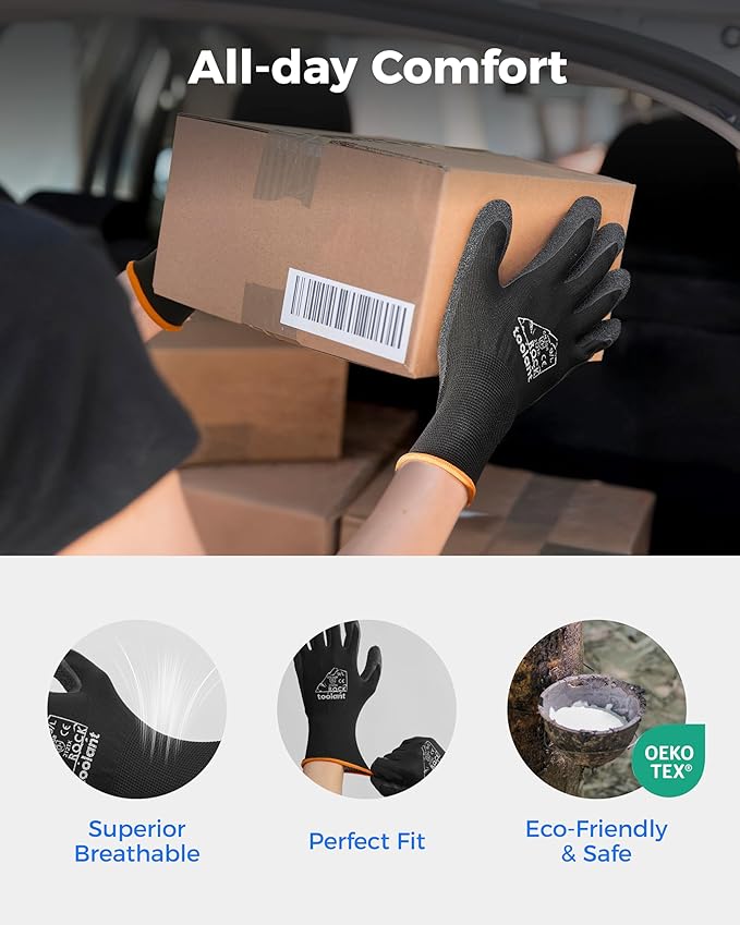 toolant Crinkle Latex Work Gloves Bulk, Rubber Coated Safety Work Gloves for Men and Women, 12 Pairs for Construction, Gardening, Warehouse (Gray, XXL)