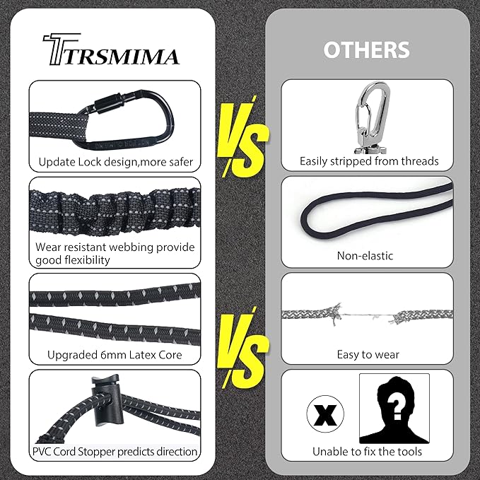 TRSMIMA Safety Tether Tool Lanyard - 50 Pack Fall Protection Lanyard Provide Good Flexibility Aluminum Screw Lock Carabiner Clip Adjustable Loop End