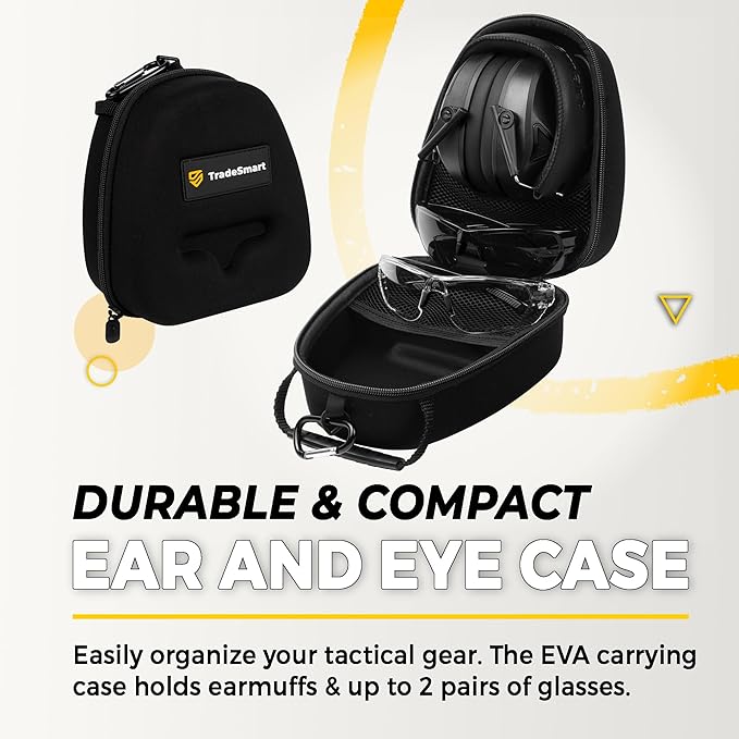 TradeSmart Complete Shooting Eye and Ear Protection: Electronic Earmuffs for Shooting, Range Glasses & Hard Carrying Case