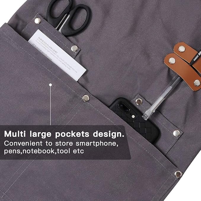 Chef Apron,Cross Back Apron for Men Women with Adjustable Straps and Large Pockets,Canvas,M-XXL (Grey)