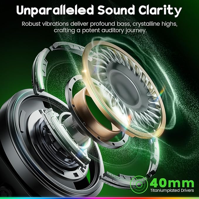 Wireless Gaming Headset 2.4GHz & Bluetooth 5.4 Gaming Headphones with ENC Mic, Ultra-Low Latency, Stereo Sound, Soft Earmuffs, Wireless Headsets for PS5, PS4, Switch, PC, Mac