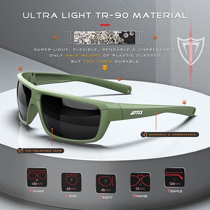 ATTCL Polarized Wrap Fishing Sunglasses Men - Driving Sports Glasses UV Protection