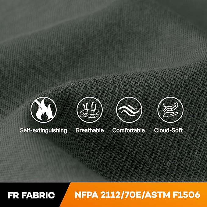 WORKWEYA Men's FR Shirts 6.5oz Lightweight Long Sleeve Flame Resistant T-Shirt NFPA 2112/CAT2