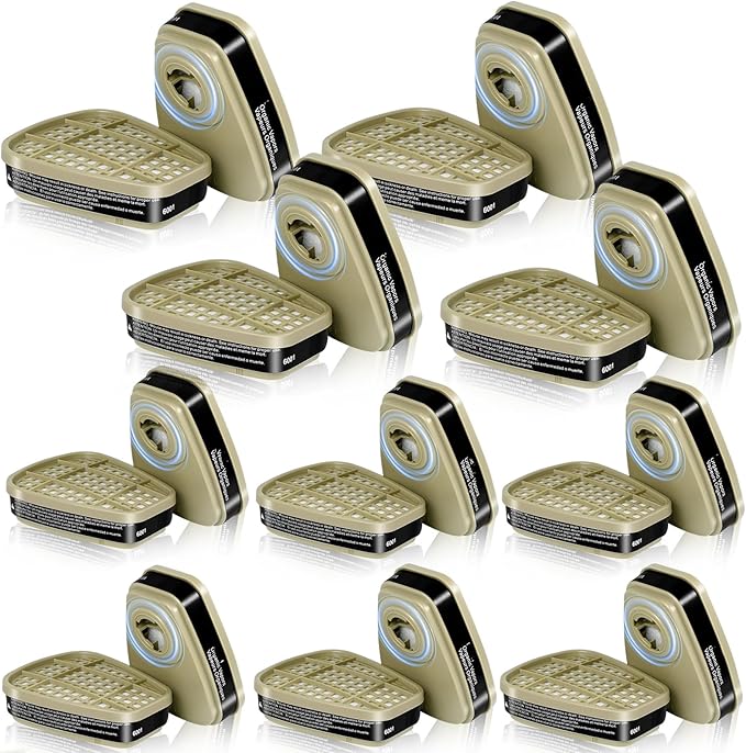 10 Pairs 6001 Respirator Filter Cartridges - 6001 Filters for Half/Full Cover Against Gas/Organic Vapor/Chemical, Replaceable Filters Compatible with 6000, 7000Series Respirator(Black)