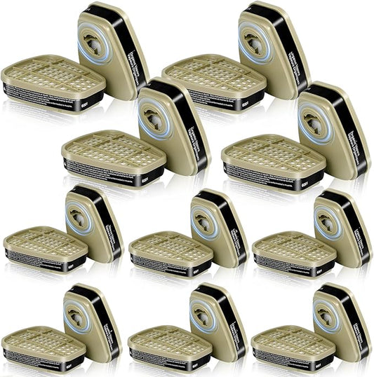 10 Pairs 6001 Respirator Filter Cartridges - 6001 Filters for Half/Full Cover Against Gas/Organic Vapor/Chemical, Replaceable Filters Compatible with 6000, 7000Series Respirator(Black)